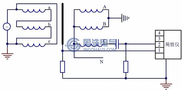 中性點(diǎn)支撐感應(yīng)加壓測(cè)量起始放電電壓接線圖