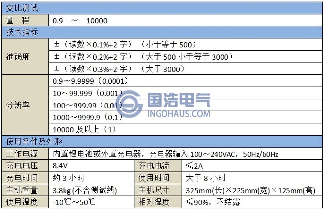 GHTR8330變壓器變比測(cè)試儀技術(shù)參數(shù)