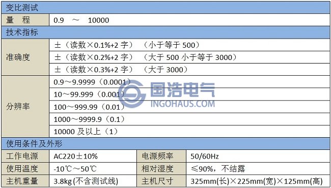 GHTR8320變壓器變比測試儀技術(shù)參數(shù)